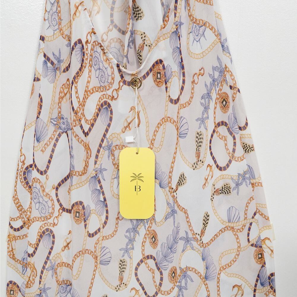Bananhot Khloe Dress XS S NWT Blue Shell Chain Open Back Halter Maxi - Picture 12 of 12